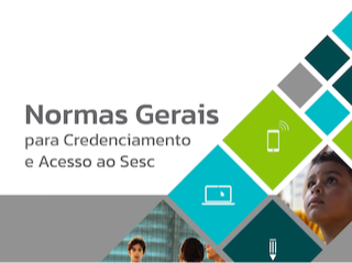 Capa do manual de normas gerais com gráficos contendo fotos de clientes do Sesc